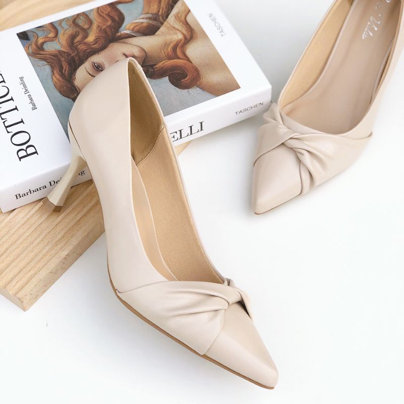 Giày cao gót pura nơ xoắn