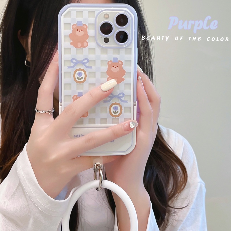 Ốp Điện Thoại In Hình Gấu Hoạt Hình Có Giá Đỡ Ẩn Cho Apple 13Pro 12 11 / xs / xr