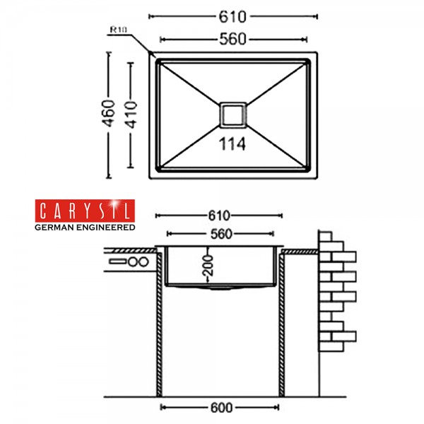 Chậu rửa inox304 CARYSIL IA-MQ3, Sản xuất tại Ấn Độ bằng công nghệ của Đức