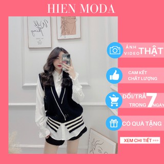 Áo gile nữ hàn quốc cúc lệch . áo khoác len gile gấu kẻ
