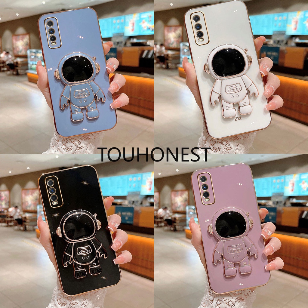 Ốp Điện Thoại Silicon Hình Phi Hành Gia Cho Casing Vivo Y20 Y20i Case Vivo Y20S Y20SG Case Vivo Y20A Y20T Case Vivo Y20G Y12A Case Vivo Y12S Y12G Case Vivo Y11S V9 Case Vivo Y85 Y19 Case Vivo U3 Luxury Cute Silicone 3D Astronaut Stand Phone Cover Case