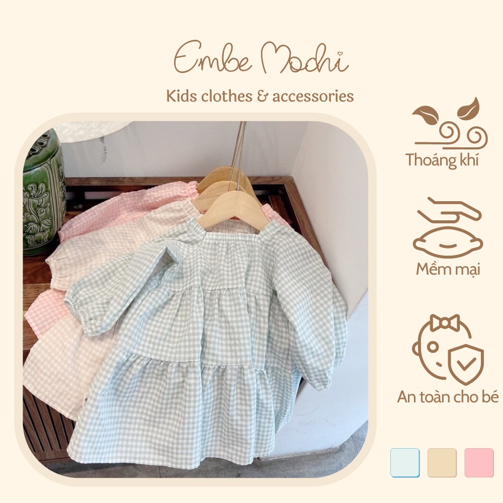 Váy đầm babydoll bé gái kẻ caro dài tay xinh xắn cho bé 10-20kg