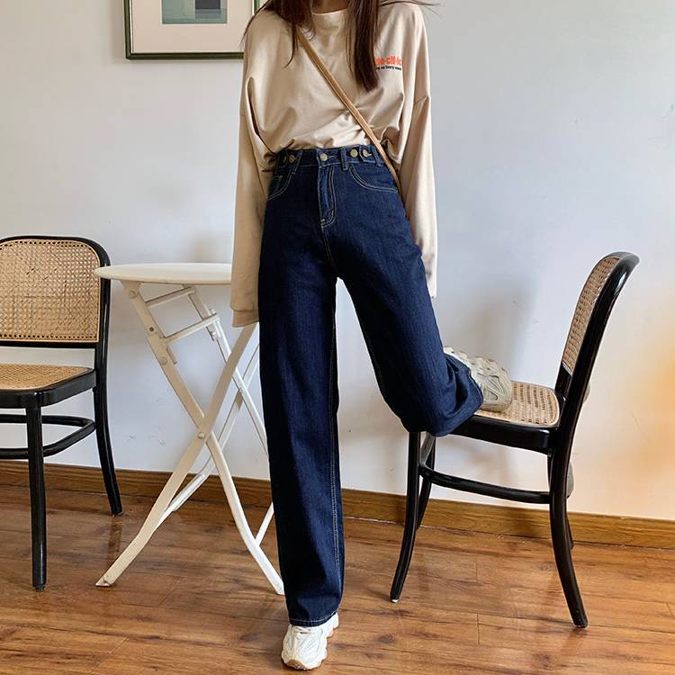 Quần jean dài ống rộng màu tối phong cách Hàn quốc cá tính🔥Quần Denim dài thời trang Vintage cá tính trẻ trung mùa hè