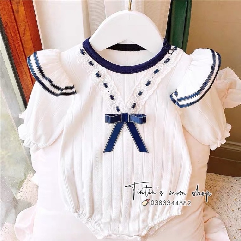 Sét body cotton nơ thủy thủ cho bé gái 0-24M