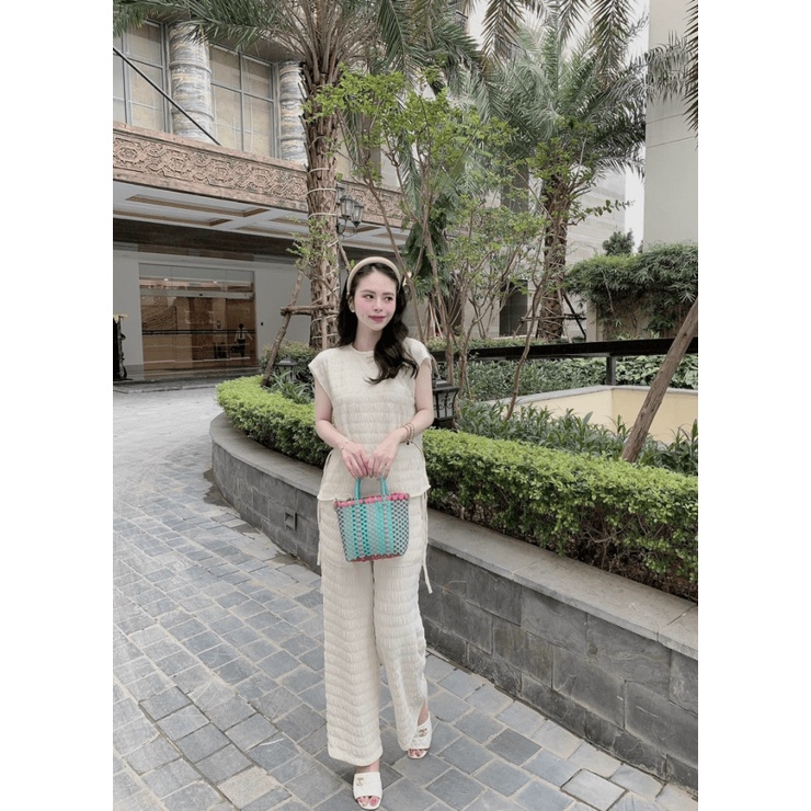 (Mẫu Mới) Sét Áo Buộc Eo Mix Quần Suông Đậm Chất Quý Cô UP hhp