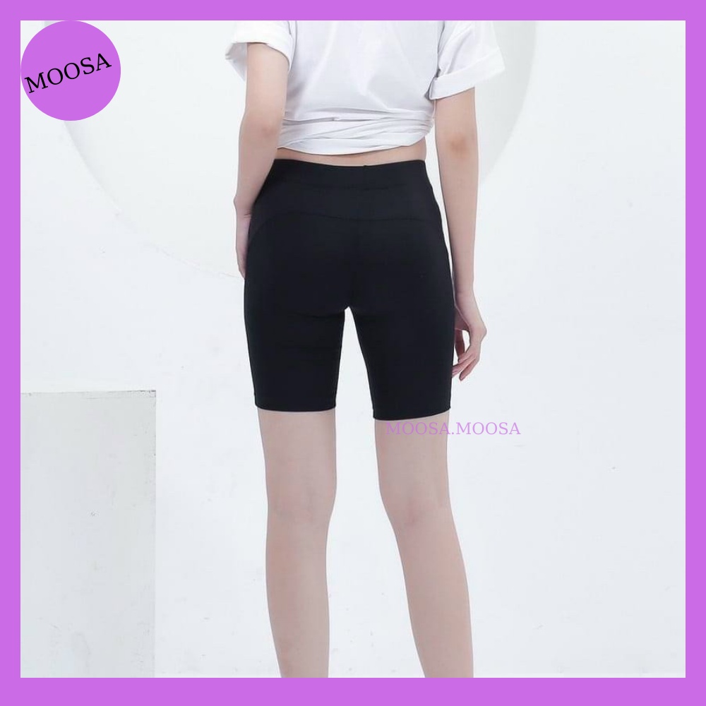 Quần Legging Đùi Nữ Đen Bigsize Moosa Cạp Cao Nâng Mông Có Túi Tôn Dáng