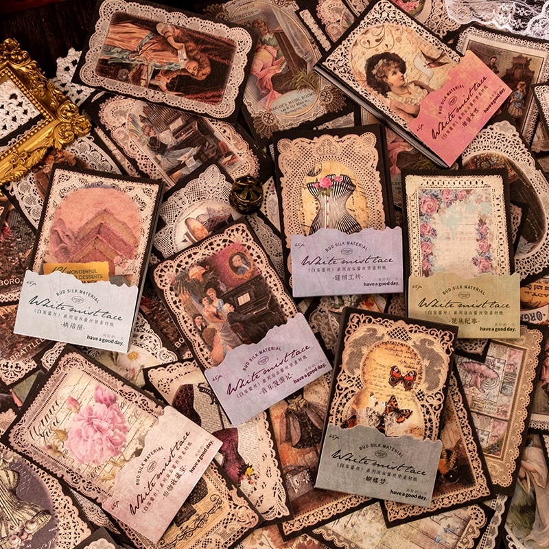 Set 45 Tấm Giấy In Họa Tiết Ren Vintage Trang Trí Sổ Tay/Sổ Tay/Album DIY