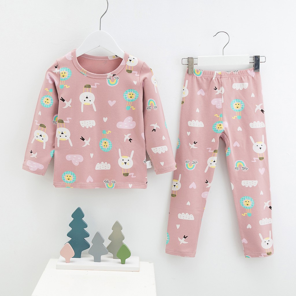 Bộ Đồ Ngủ 2 Món Tay Dài Vải Cotton Mềm In Hoạt Hình Thời Trang Thu Đông Cho Bé