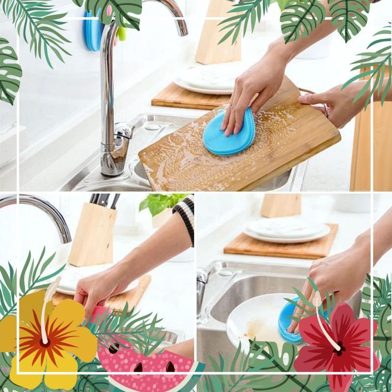 Miếng Cọ Rửa Chén Bát, Xoong Nồi Silicon Tiện Dụng Có Móc Treo Tường Thông Minh Đa Năng