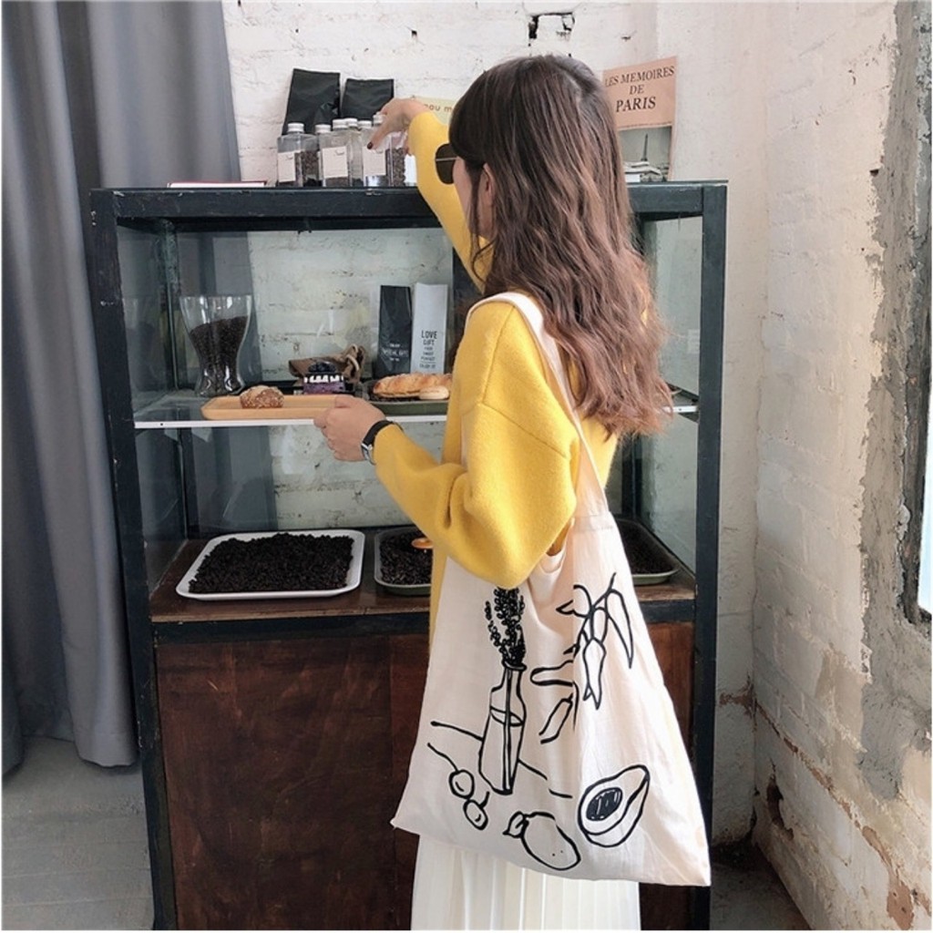 Túi tote vải bố đựng đồ canvas đeo chéo Hazin phong cách Hàn Quốc,tote thời trang đeo chéo,vải canvas loại tốt HZ 47