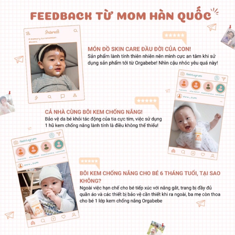 Kem chống nắng hữu cơ Orgabebe SPF 50PA+++ cho bé từ 3 tháng tuổi - Nội địa Hàn