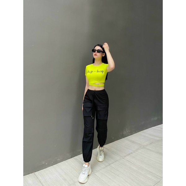 Bộ đồ áo croptop quần jogger túi hộp siêu cá tính tập gym, aerobic, dance
