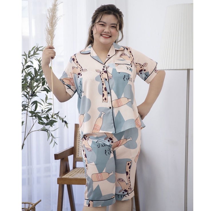 Đồ bộ bigsize nữ mặc nhà Pijama Lửng lụa Satin cao cấp  - Hàng thiết kế Mĩm Store
