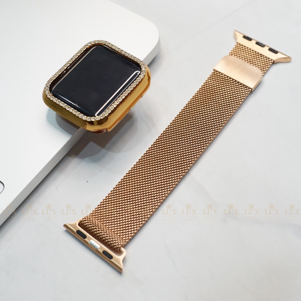 Combo dây thép milan và ốp đính đá cho Apple Watch đồng hồ thông minh iWatch Series 1/2/3/4/5/6/SE size 38/40/42/44mm