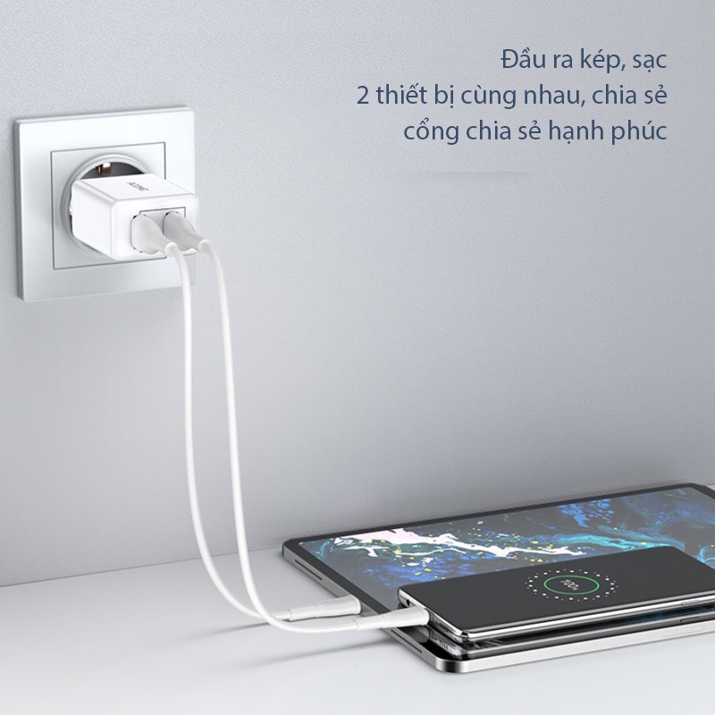 Cốc Sạc ACOME AC03 2 Cổng USB Sạc Nhanh 2.4A Tương Thích Với Các Dòng Điện Thoại Android/iOS - BẢO HÀNH 12 THÁNG