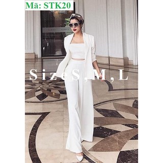 Set Trắng Áo Vest Trắng Tay Dài kèm áo ống Quần Loe STK20 Thoitranghd.com