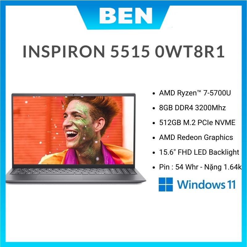 Laptop Dell Inspiron 5515 N5R75700U104W1 (Ryzen™ 7-5700U | 15.6 inch FHD)