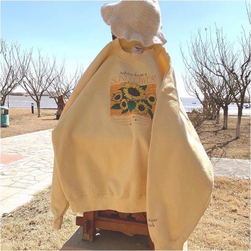 [Video thật] Áo Sweater Sun Flower Chất Nỉ Bông Mịn Đẹp - Form rộng Unisex Nam Nữ Couple