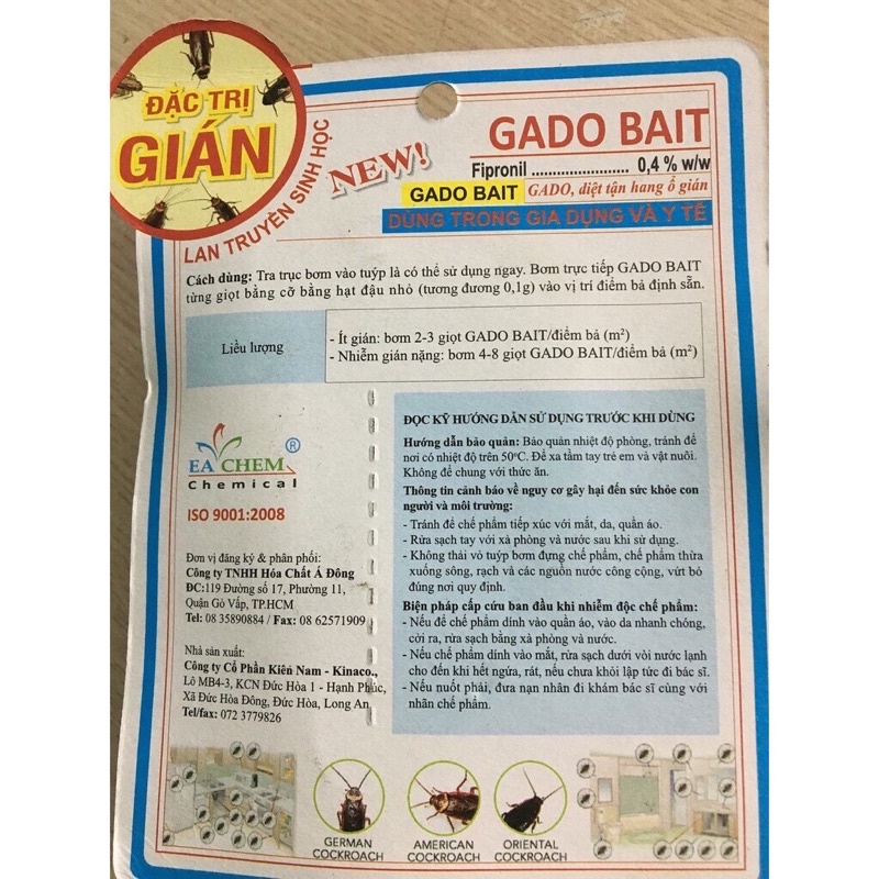 Bả diệt gián GADO BAIT được sử dụng trong y tế .