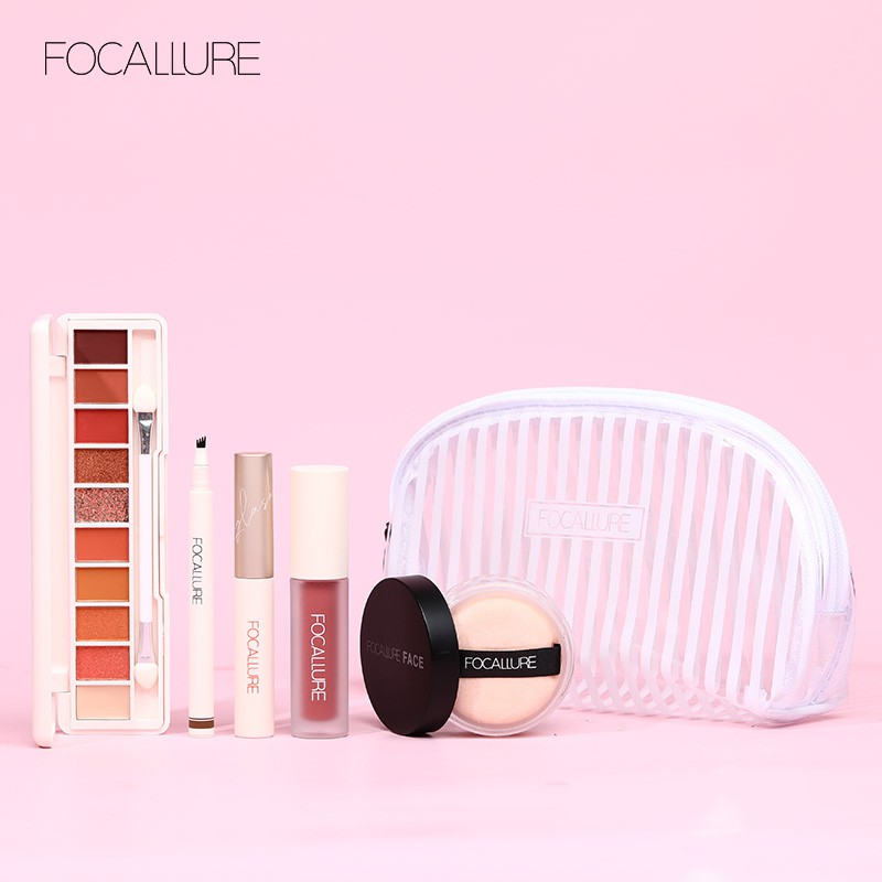 FOCALLURE Bộ 5món dụng cụ trang điểm phấn mắt + mascara + son môi + chì kẻ chân mày 232g