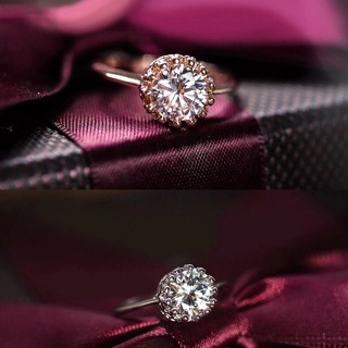Nhẫn nữ đính đá kim cương nhân tạo zircon trắng kiểu vương miện - Nhẫn bạc cao cấp tròn cổ điển