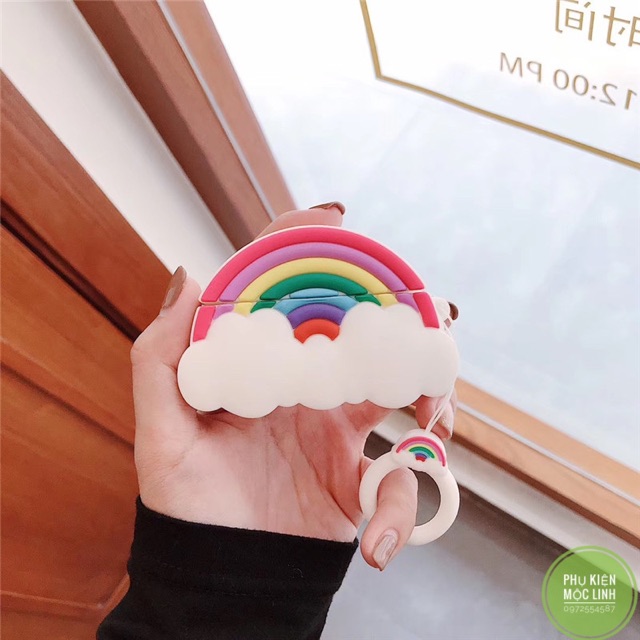 ☘️Tặng kèm móc treo☘️ Case bao Airpod 1 2 Cầu vồng sắc màu - Vỏ bọc Cover đựng tai nghe không dây Airpods...Rainbow