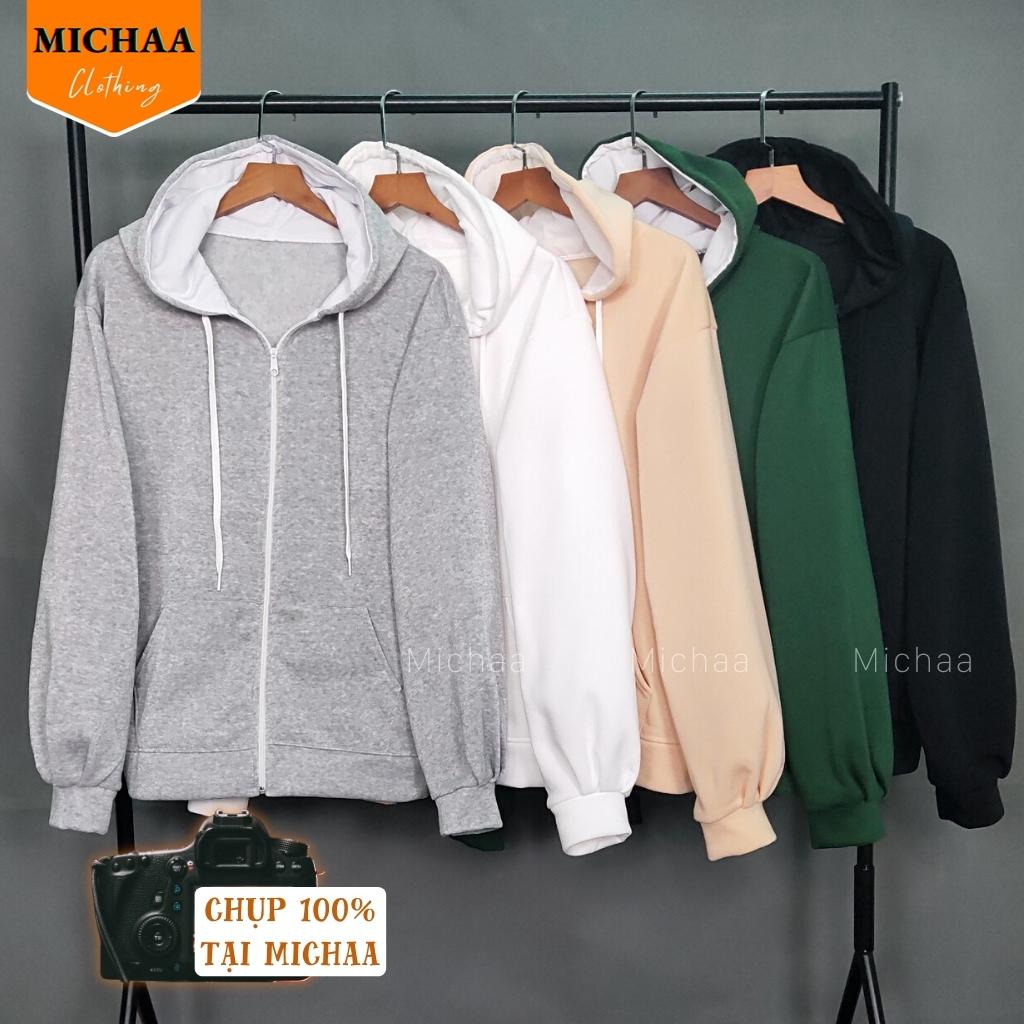 Áo Khoác Nỉ TRƠN TAY PHỒNG Dây Kéo Zip Nam Nữ Ulzzang Unisex Form Rộng Đẹp MICHAA AKN01