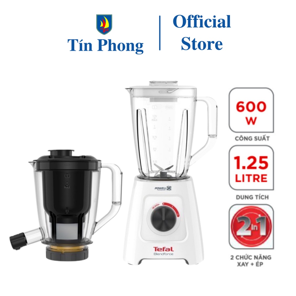 Máy xay sinh tố Tefal BL42Q166 - Chức năng Xay + Ép - Công suất 600W - Lưỡi dao 6 cánh - Hàng chính hãng bảo hành 24 năm