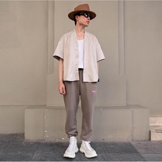 Áo sơmi khoác da lộn ngắn tay dáng boxy cổ sen 21ST URBAN Suede Maison