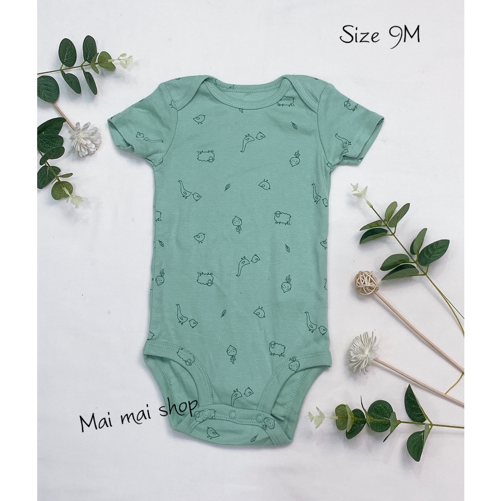(6-9M chọn màu- Trai) Body chip TAY NGẮN xuất dư cổ tròn, cổ đáp chéo cho bé trai sz 6-9M- Bộ liền thân cho bé