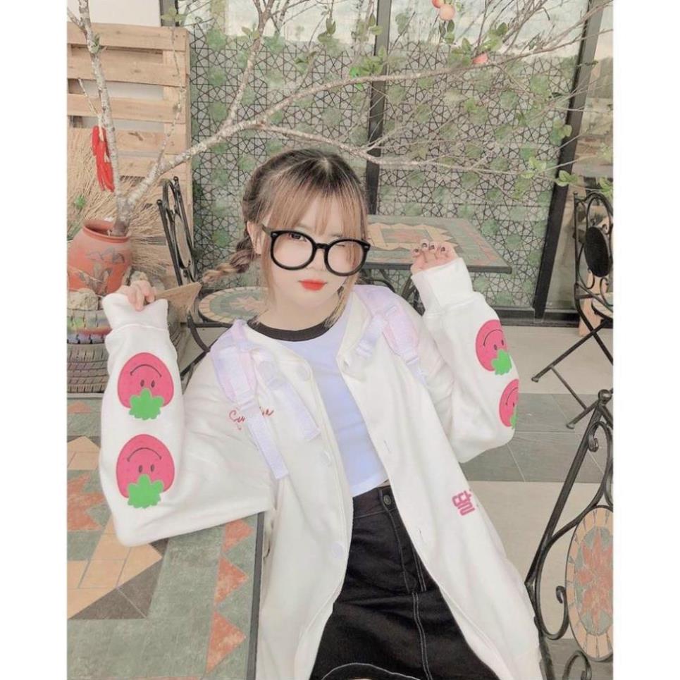 Áo khoác cardigan nữ in trái dâu tây siu dễ thương