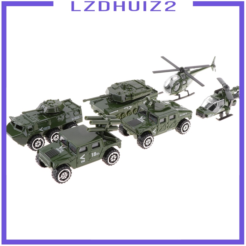 Les Fleurs 6 in 1 Assorted 1/87 Metal   Vehicle Model Kids Tank Jeep Army Toys