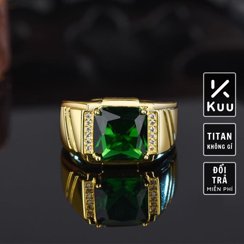 Nhẫn nam nữ tròn Kuu Studio màu bạc thời trang chất Titan đẹp đơn giản không gỉ - Nhẫn Golden Green