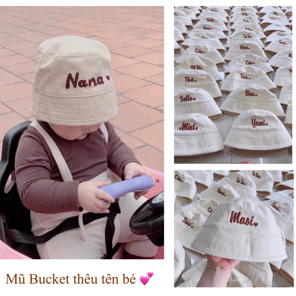 Mũ bucket thêu tên bé phong cách Hàn Quốc đáng yêu - MUP 155