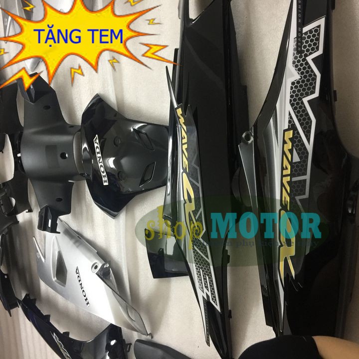 Bộ dàn áo xe Wave Anpha, Wave RS, Wave S100  -nhựa ABS MÀU ĐEN gắn đời xe 2006 đến 2016 -B531