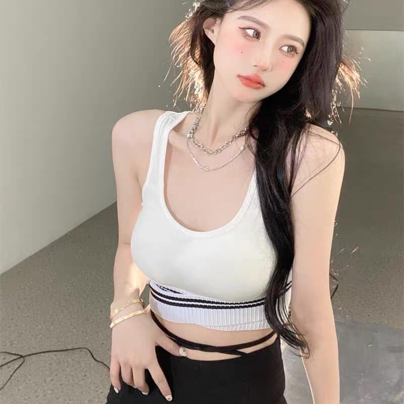 Áo Bra tập Gym cotton chéo eo phối kẻ
