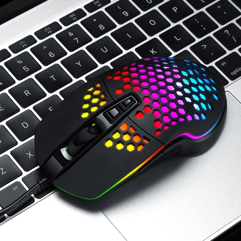 Bang♥ Wired Gaming Mouse Hollow Honeycomb Pattern Game Mice with RGB Colorful Light