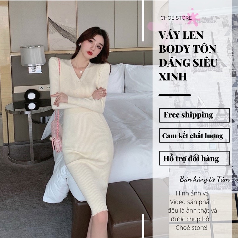 [Choé Store] Váy len body, váy len tăm cổ 3 phân, dáng ôm qua gối, chất len dày dặn [HÀNG CÓ SẴN] | BigBuy360 - bigbuy360.vn