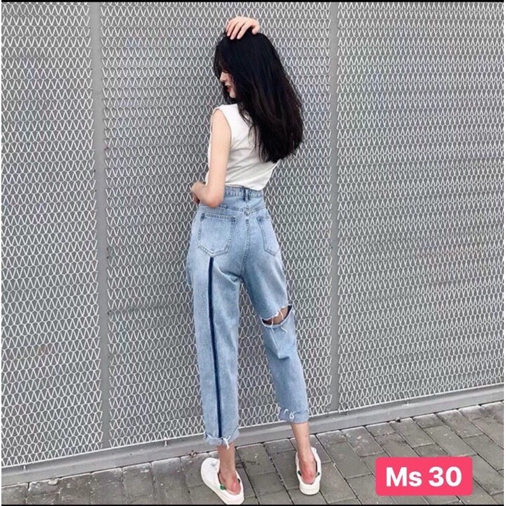 QUẦN BAGGY NỮ RÁCH SAU PHỐI SỌC CÁ TÍNH TTH-FASHION