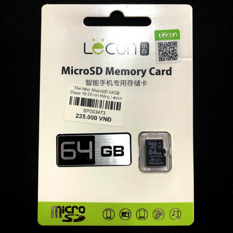 Thẻ Nhớ Camera, Điện Thoại Micro SD 64GB Class 10 Chính Hãng Lecun