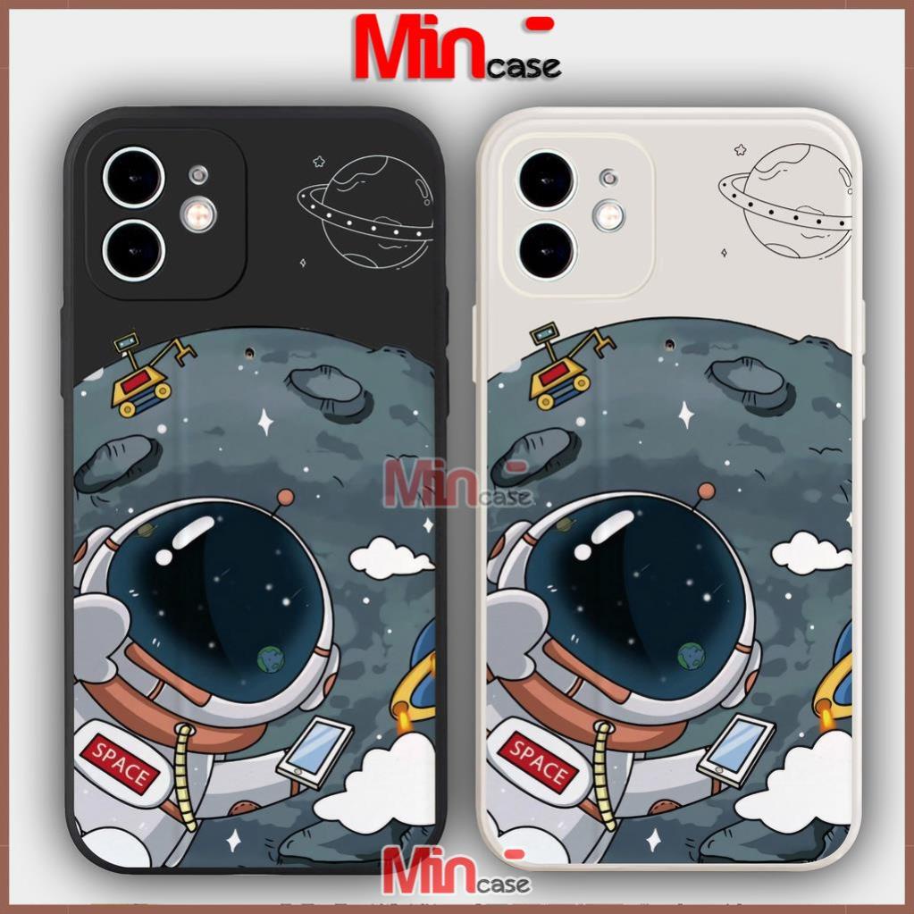 Ốp lưng iPhone Phi hành gia Cute cạnh viền vuông silicon mềm dẻo cho iphone 6/6s/7/8/X/XS/11/12/13 Pro Plus Max