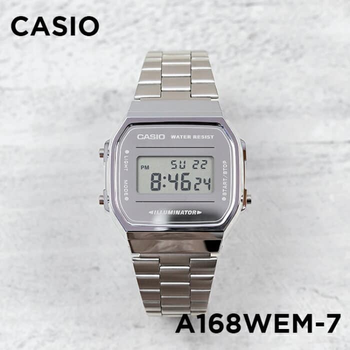 Đồng hồ chính hãng Nam Nữ Casio điện tử A168WEM-7 cổ điển mặt tráng gương bạc