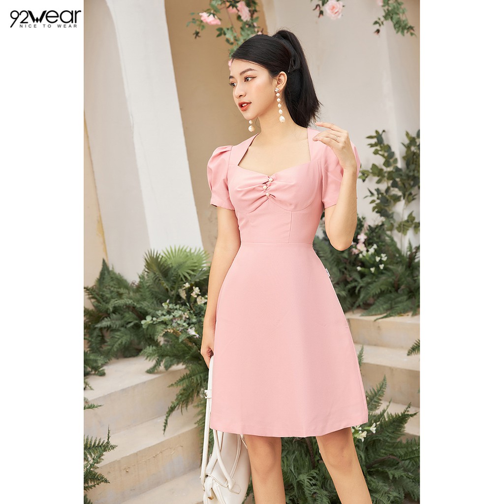 Đầm váy nữ công sở 92WEAR (3 MÀU) đủ size, dáng xòe rút nhún ngực DEW0990 | BigBuy360 - bigbuy360.vn