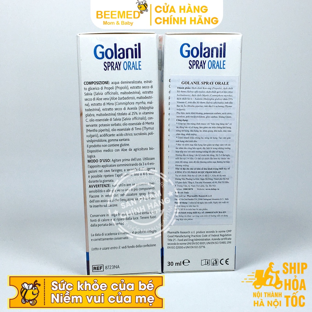 Xịt Golanil Spray Orale - đánh bay đau rát họng, ngăn ngừa viêm họng từ thảo dược cho người lớn