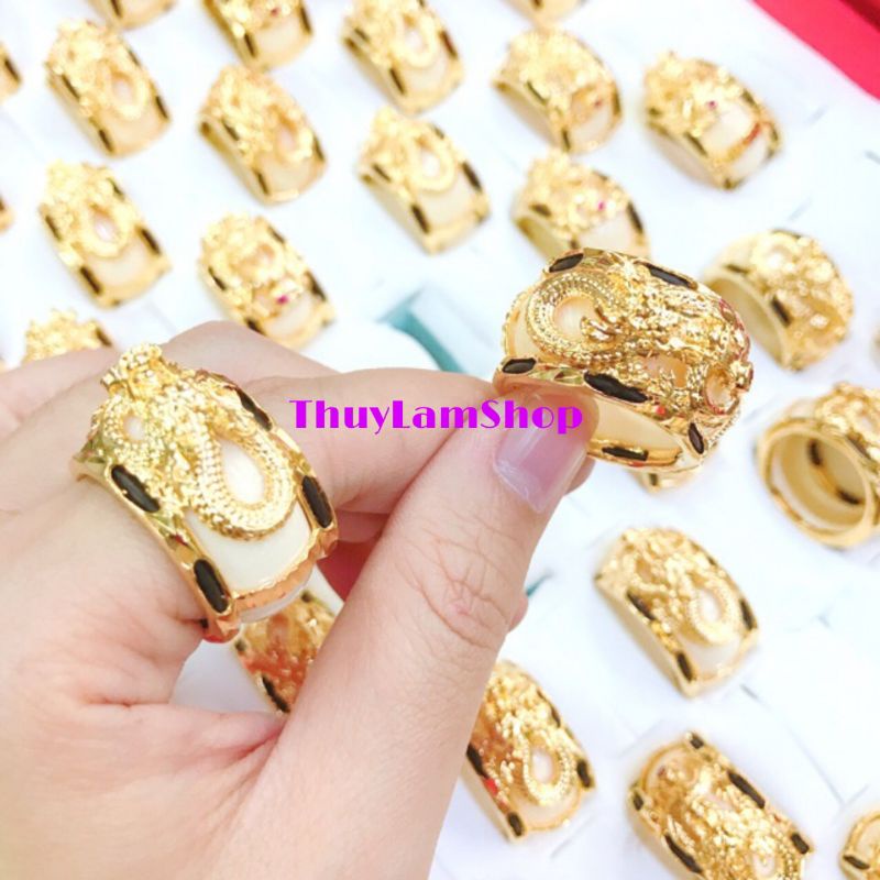 Nhẫn rồng Titan không đen đính đá ngà đẹp