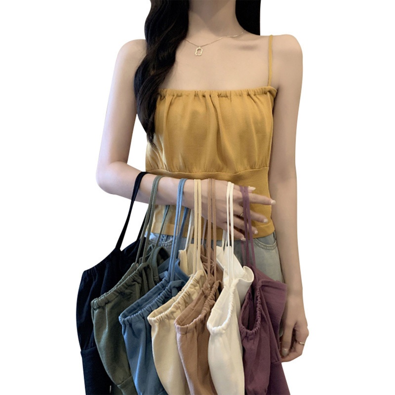 Áo Croptop Hai Dây Màu Trơn Dáng Ôm Thời Trang Mùa Hè Quyến Rũ Cho Nữ