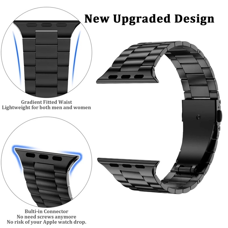 Dây Đeo Thay Thế Chất Liệu Thép Không Gỉ Màu Đen/Bạc Cho Apple Watch Wach 38-44mm 6 5 4 3 304