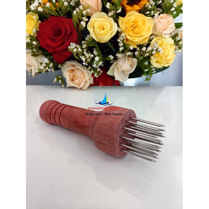 Cây xăm thịt cán gỗ, đầu xăm inox cao cấp, không gỉ