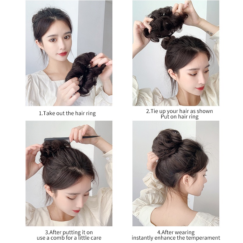 Búi Tóc Giả Ngắn Xoăn Có Dây Cao Su Dành Cho Nữ