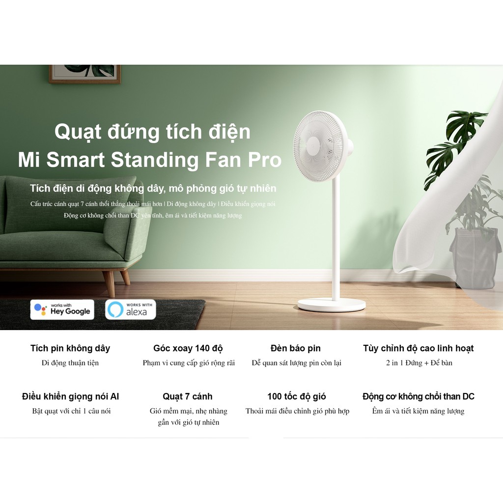  Quạt đứng thông minh tích điện Mi Smart Standing Fan Pro bản quốc tế